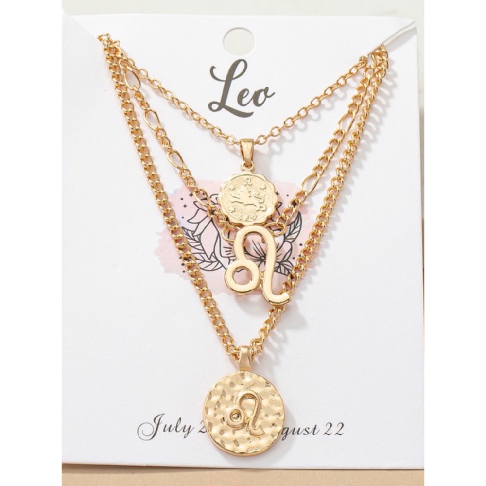Gold Leo zodiac multi layered fashion style necklace